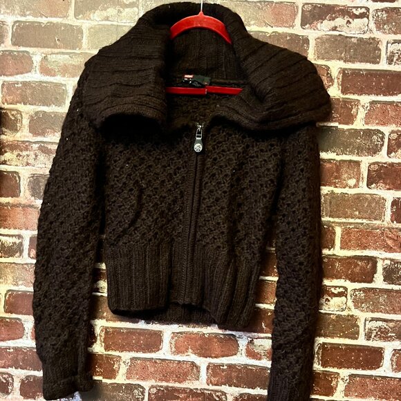 Diesel Sweaters - Diesel Dark Brown Chunky Knit Zip Sweater